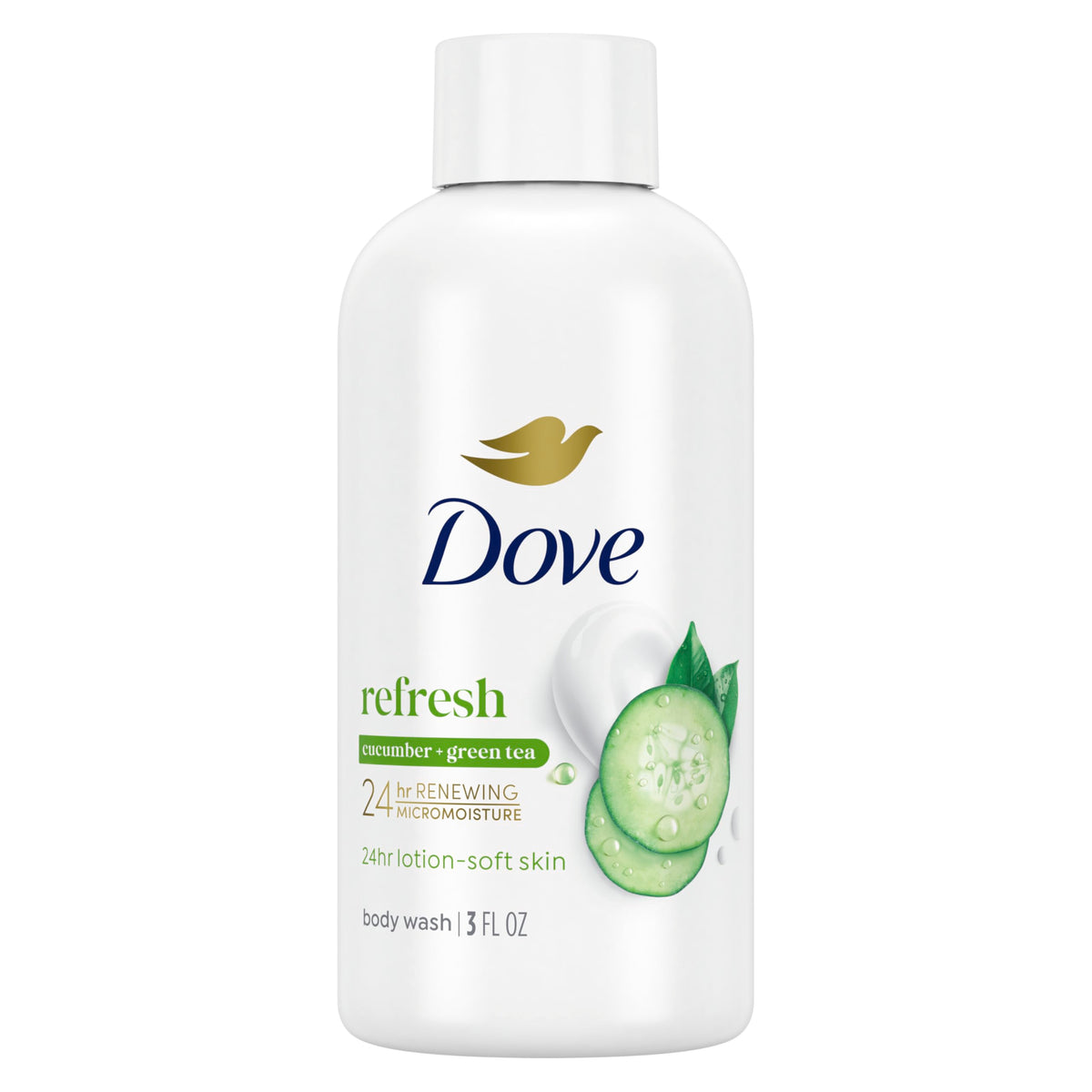 Dove front packaging showing cucumber and green tea and fresh scent benefit