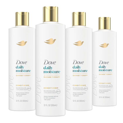 Dove front packaging showing four 12 oz bottles and clear product identity and value