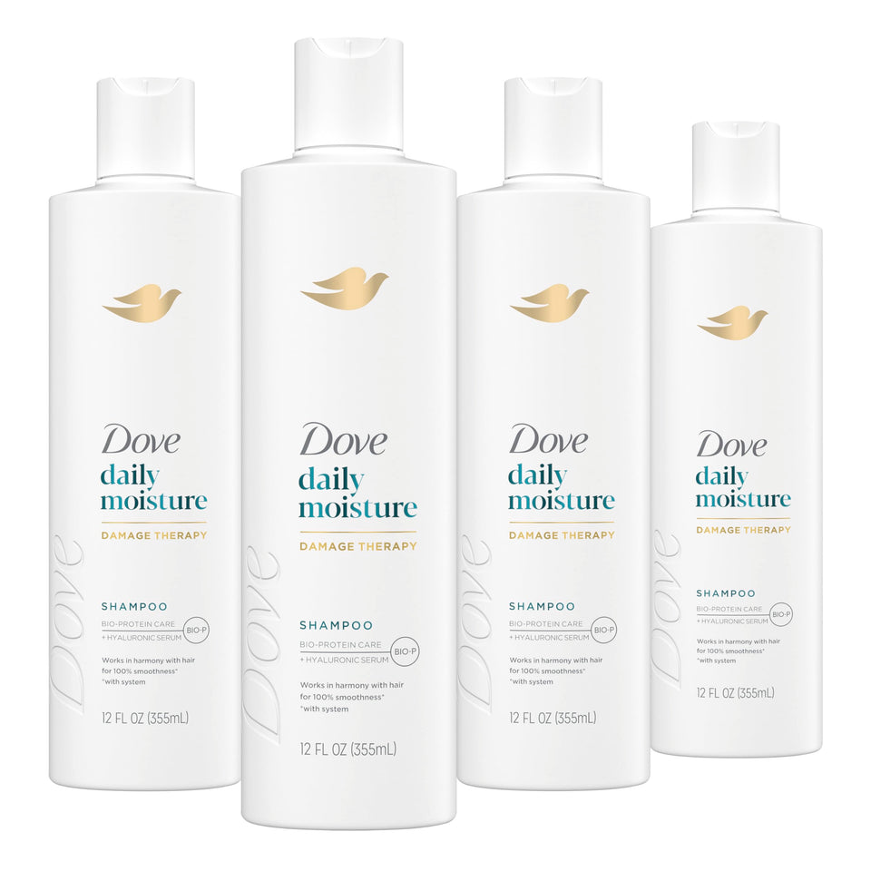Dove front packaging showing 4-count bottles and moisture benefits