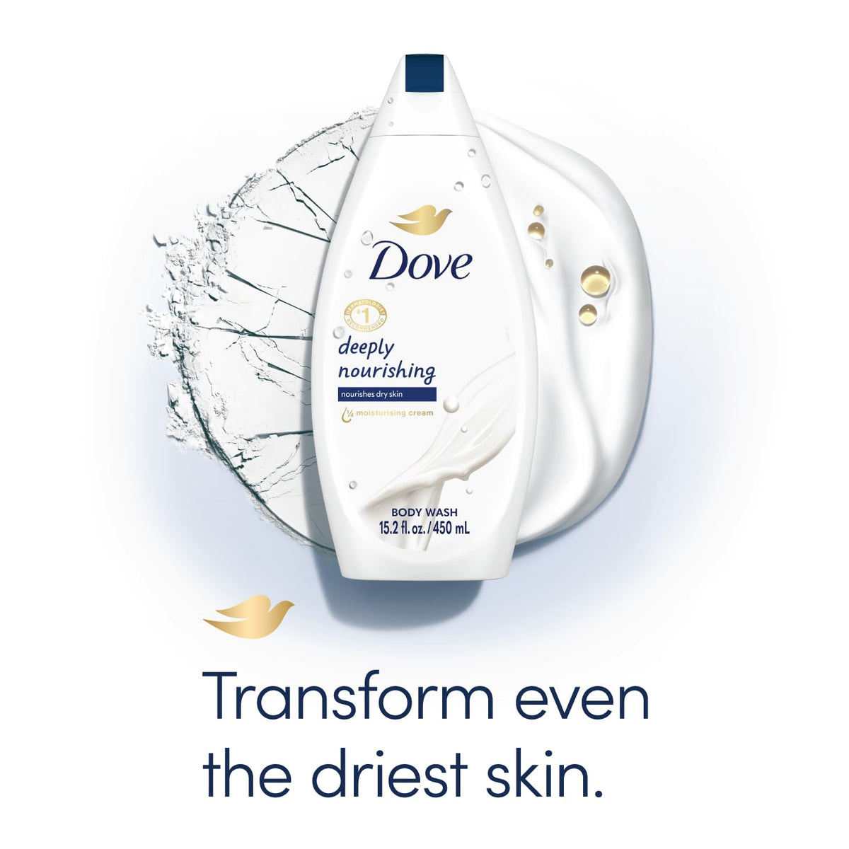 Dove deep nourishing lather texture on hand illustrating creamy foam and softening effect