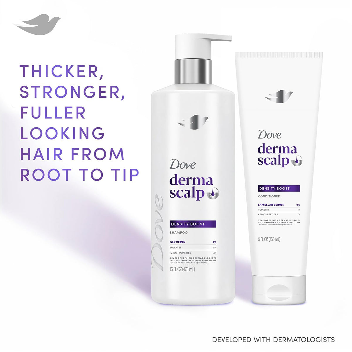 Dove conditioner bottle side label highlighting product details and nourishment