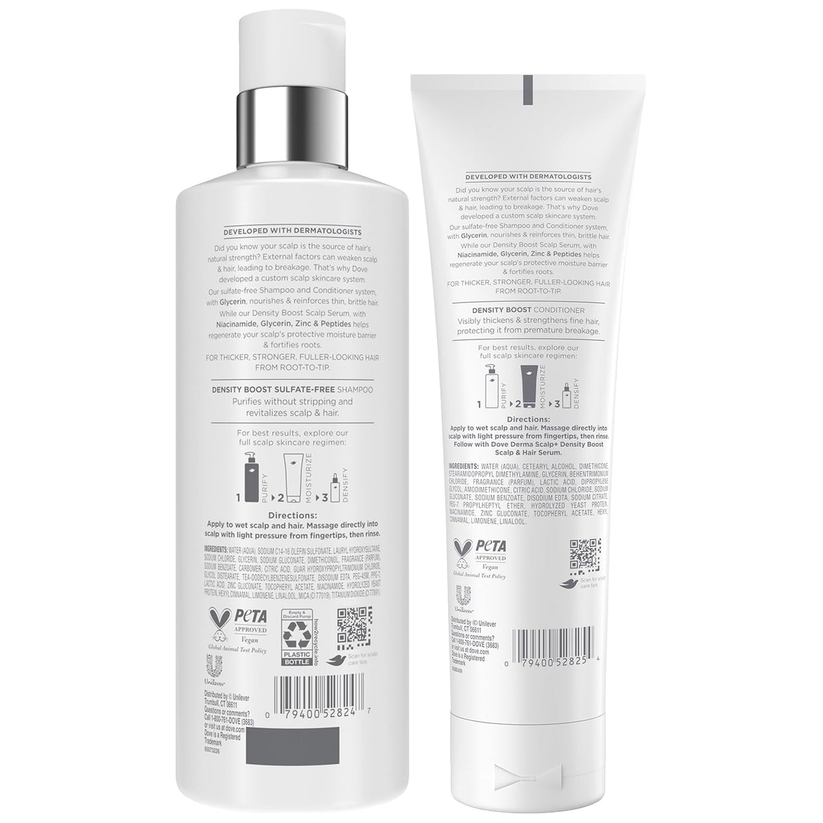 Dove shampoo pump close-up showing texture and easy dispensing benefit