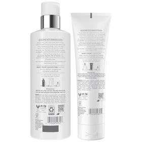 Dove shampoo pump close-up showing texture and easy dispensing benefit