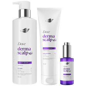 Dove Derma Scalp trio front packaging showing full set and benefits