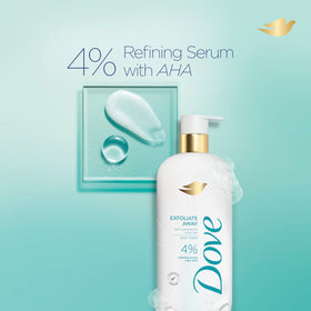 Dove product label displaying 4% refining serum AHA and ingredient benefits