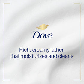Dove creamy lather in hand demonstrating moisturizing, gentle cleanse