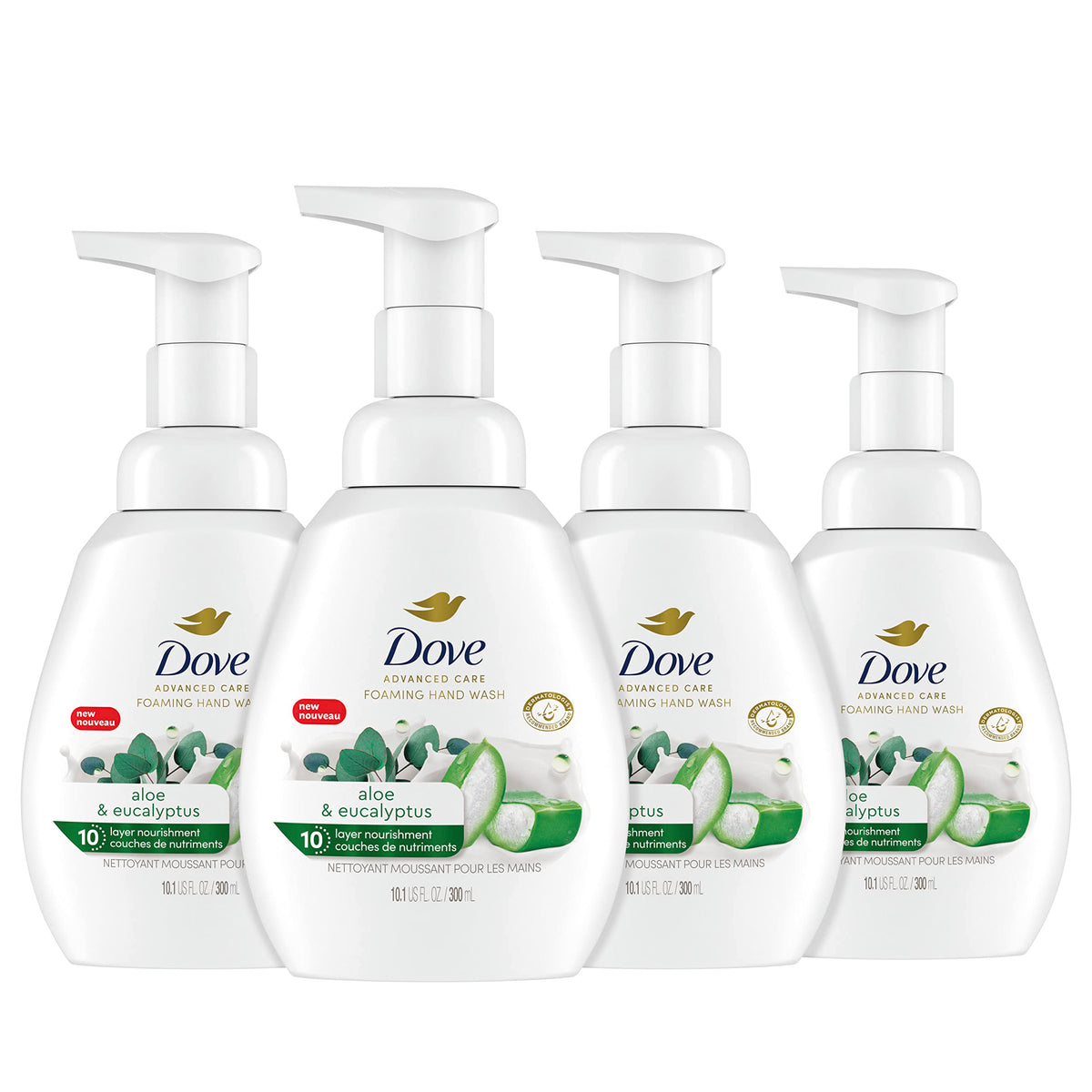 Dove front packaging showing aloe eucalyptus and hydration benefits