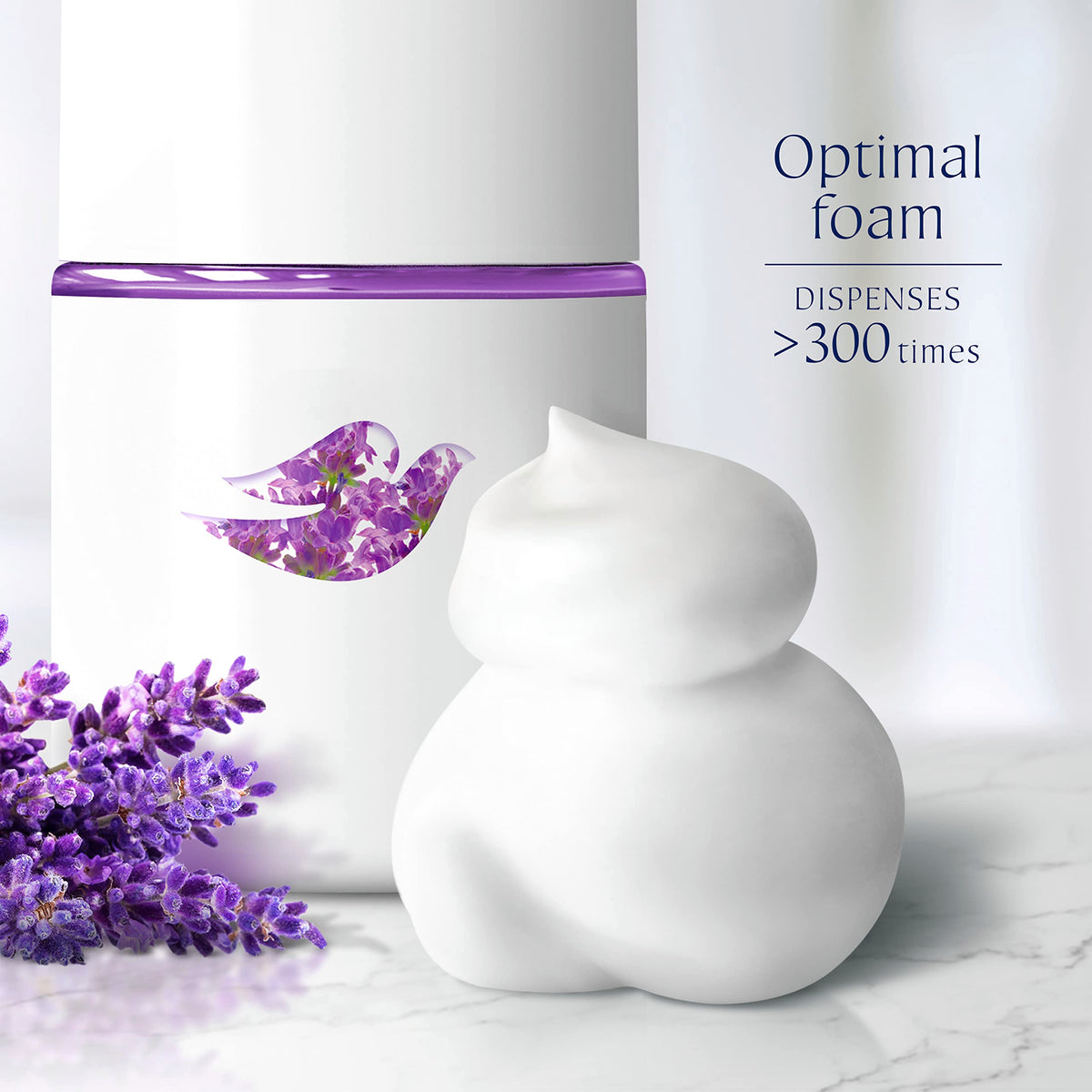 Dove foam texture on hand demonstrating rich moisturizing foam and soft feel