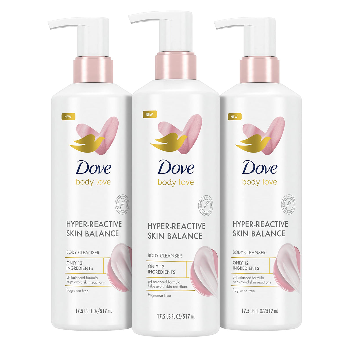 Dove front packaging showing product name and fragrance free benefit