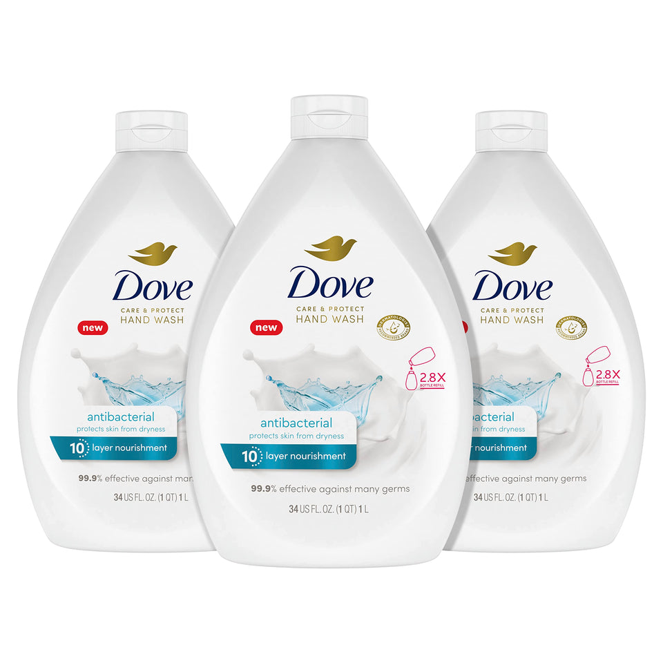 Dove front packaging showing Care & Protect refill and long-lasting hydration