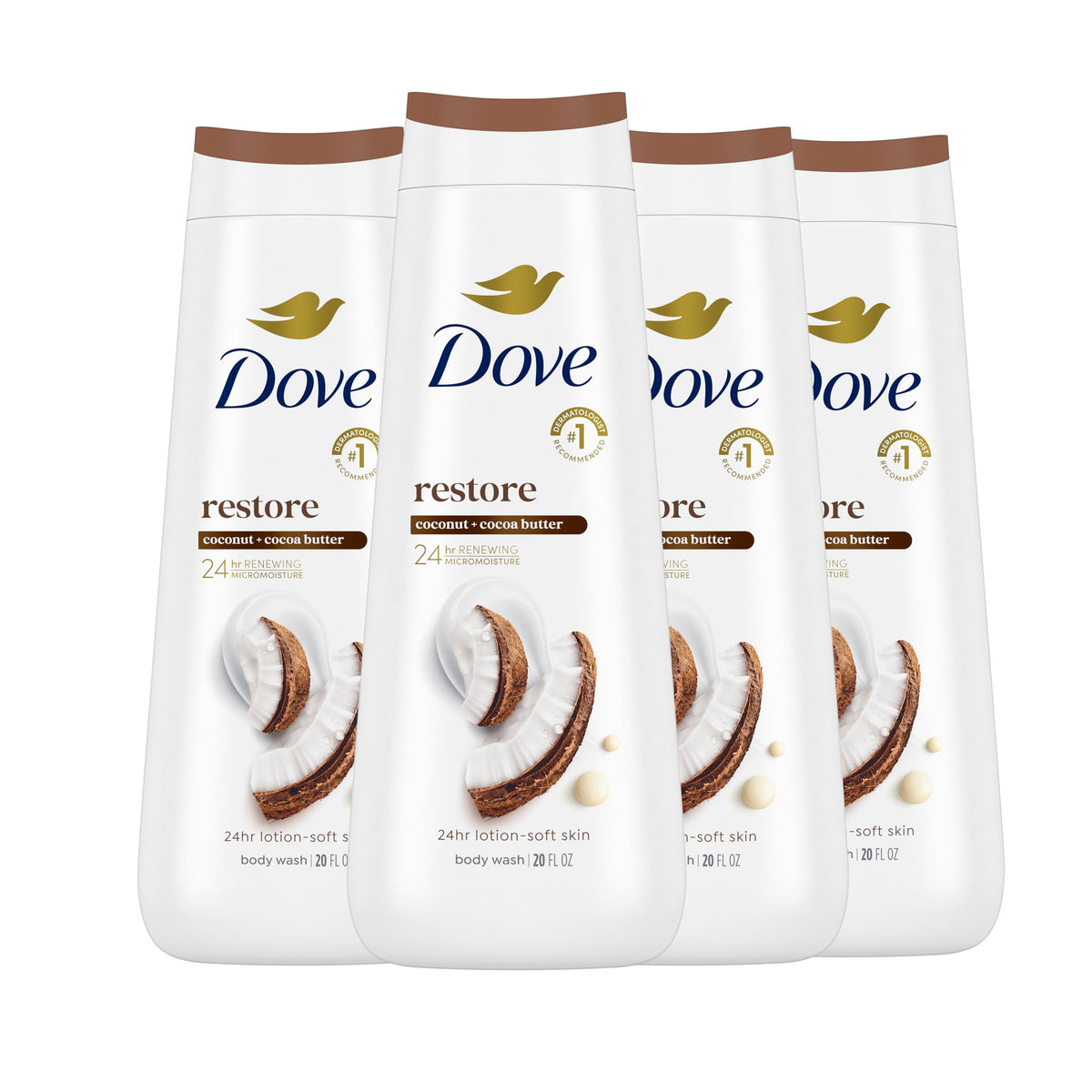 Dove front packaging coconut and cocoa butters showing nourishing benefit