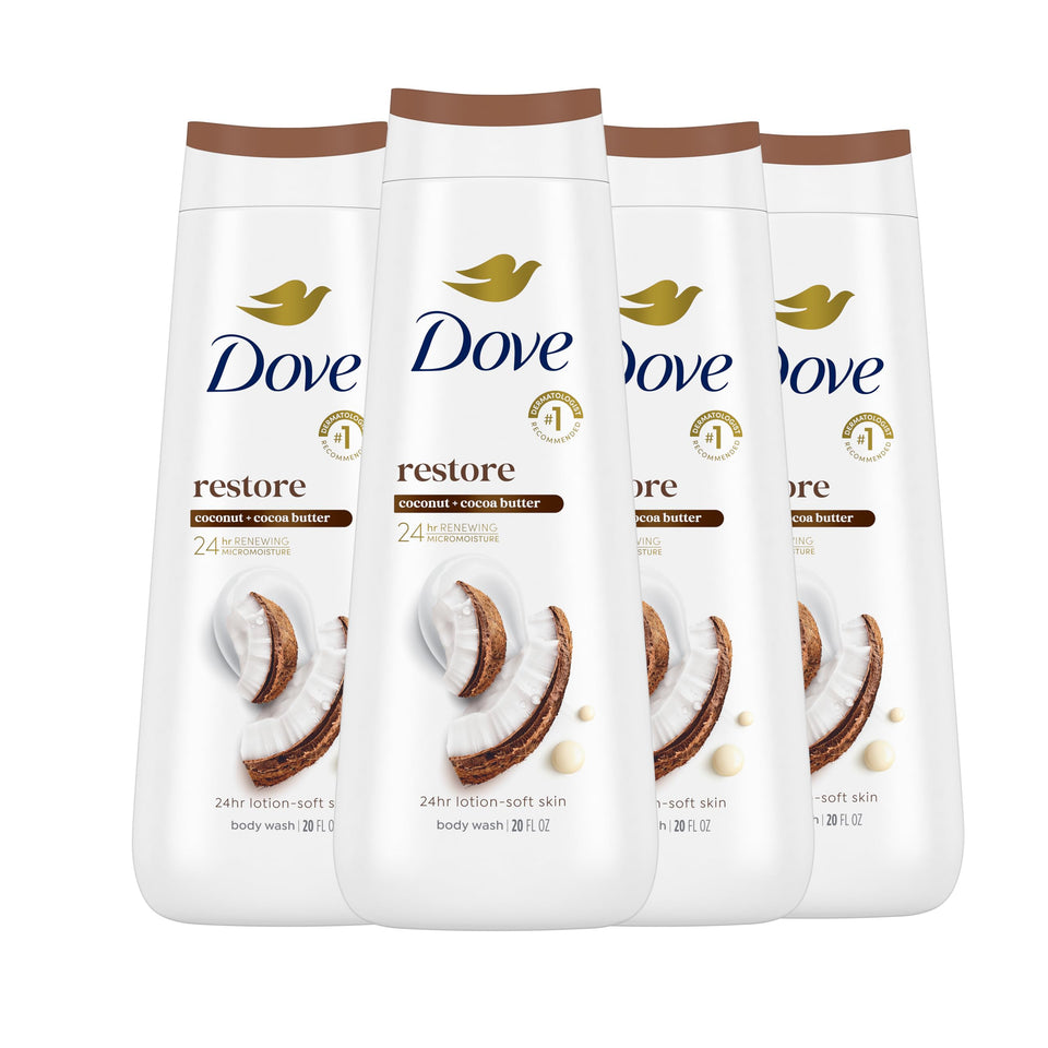 Dove front packaging coconut and cocoa butters showing nourishing benefit