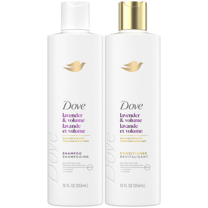Dove front packaging showing lavender volume set and visible benefits