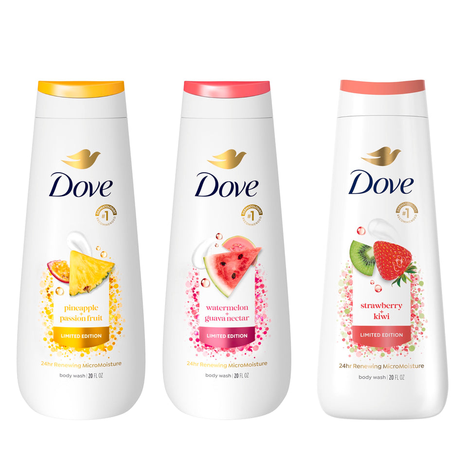 Dove front packaging mixed summer 3-pack showing variety and convenience