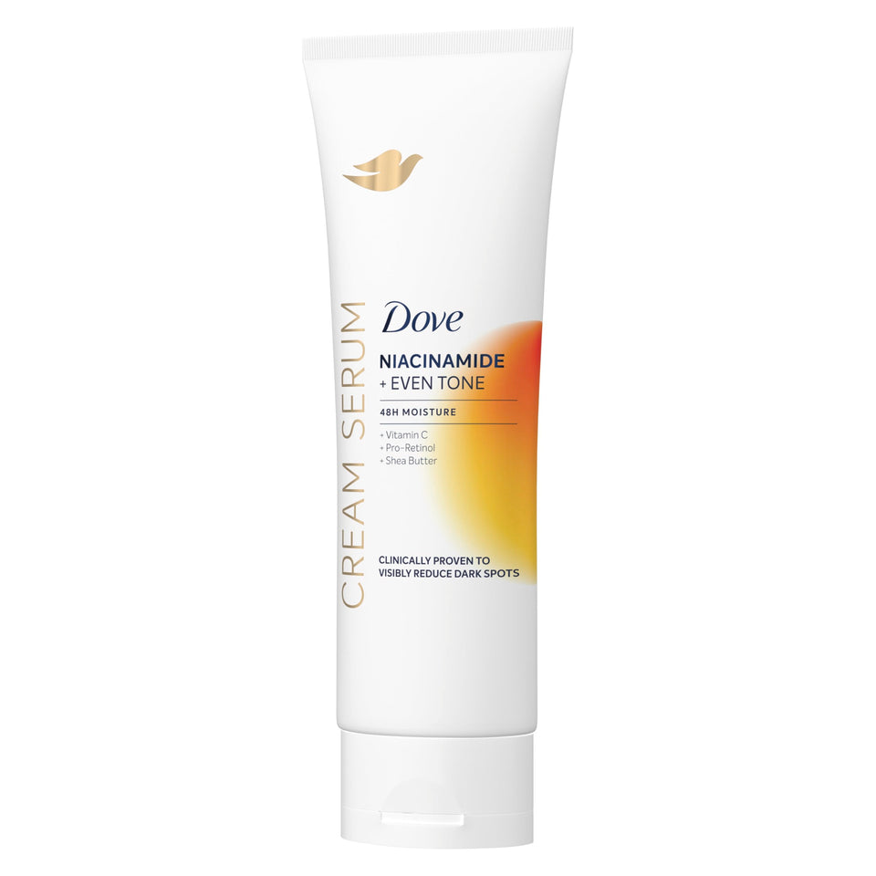 Dove front packaging showing Niacinamide + Even Tone benefiting skin’s radiance