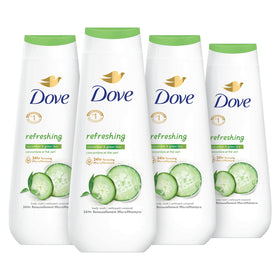 Dove front packaging showing refreshed cucumbers and green tea scent benefit hydration