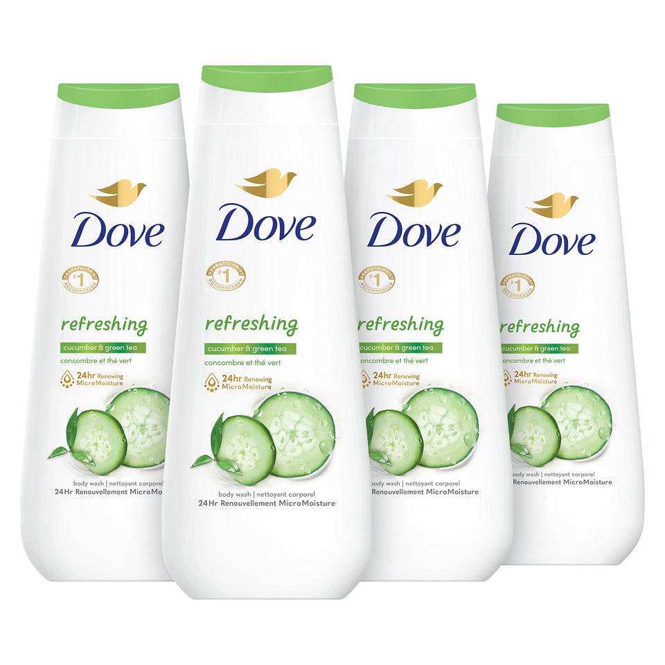 Dove front packaging showing refreshed cucumbers and green tea scent benefit hydration
