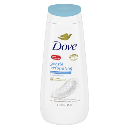 Dove front packaging showing sea minerals and benefit of gentle exfoliation