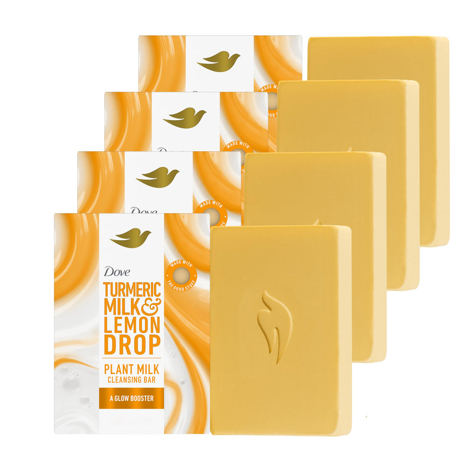 Dove front packaging showing turmeric milk and lemon drop scent benefits skin nourishment
