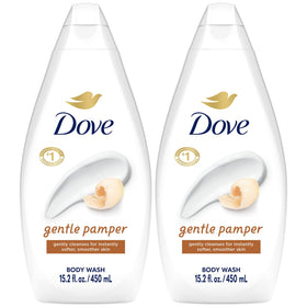 Dove bottle front packaging showing gentle vanilla and moisturizing claim