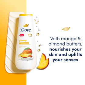 Dove mango and almond butter ingredients depiction showing nourishing benefits