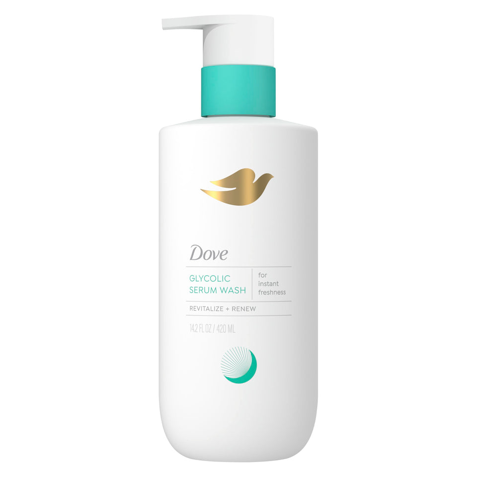 Dove bottle front view showing label and 14.2 oz size for clear product identification