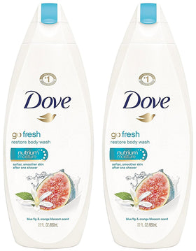 Dove Go Fresh Restore front packaging shows bottle and scent label for smooth skin