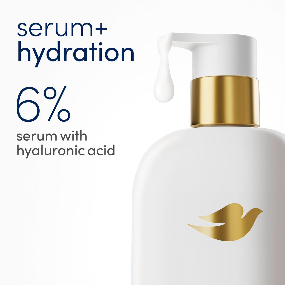 Dove hyaluronic serum dispense illustrating concentrated hydration for dry skin