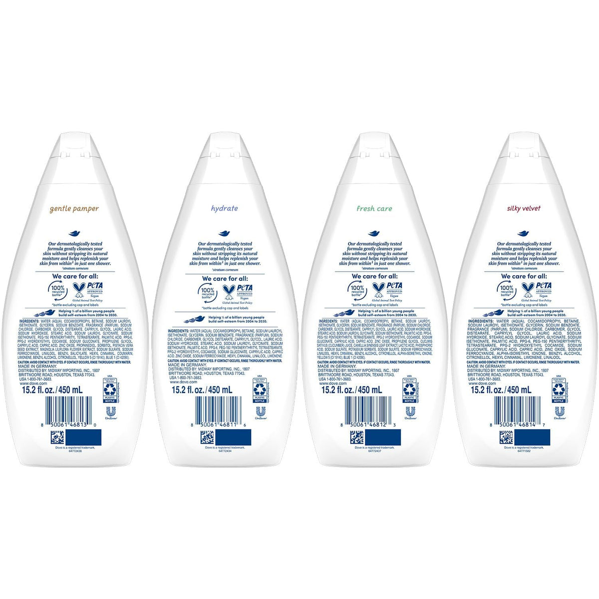 Dove Hydrate bottle close-up highlighting creamy texture and moisture