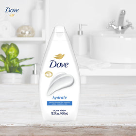 Dove hydrate label ingredients closeup showing gentle, nourishing formula