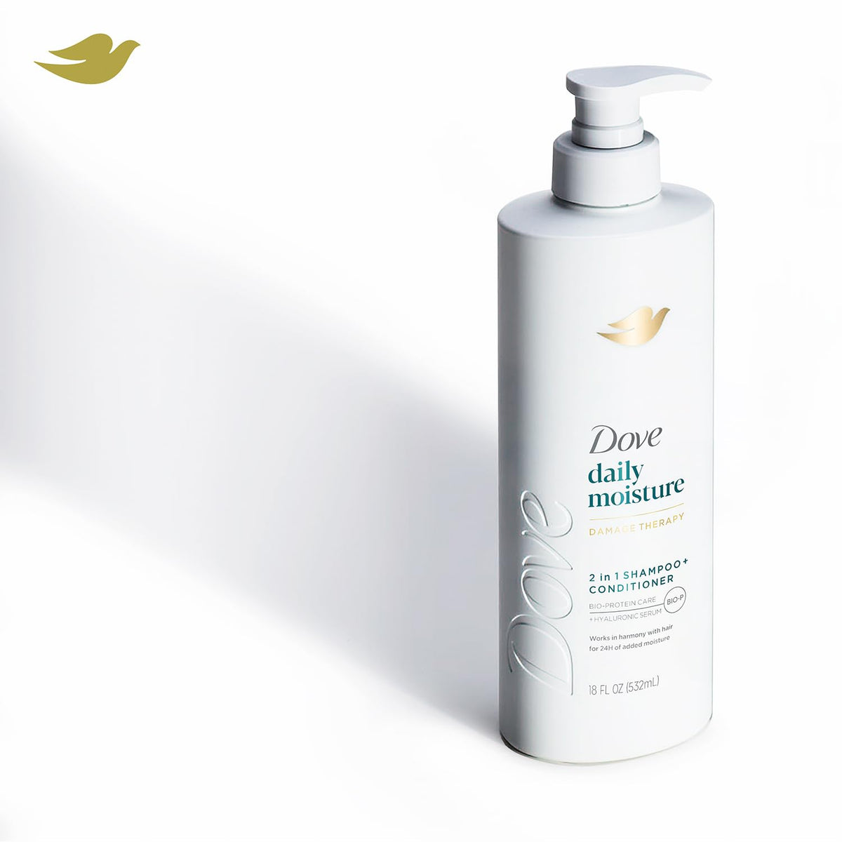 Dove ingredients label closeup showing Bio-Protein and Hyaluronic Serum benefits