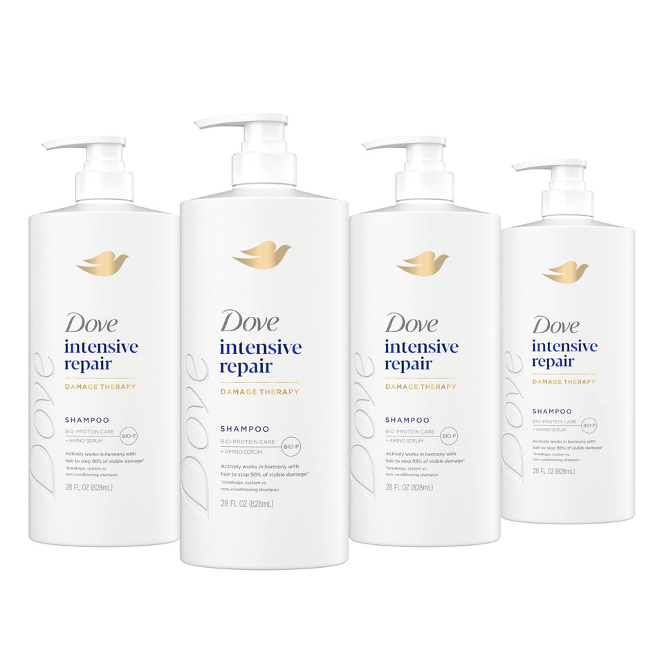 Dove bottle front packaging showing Intensive Repair and benefits