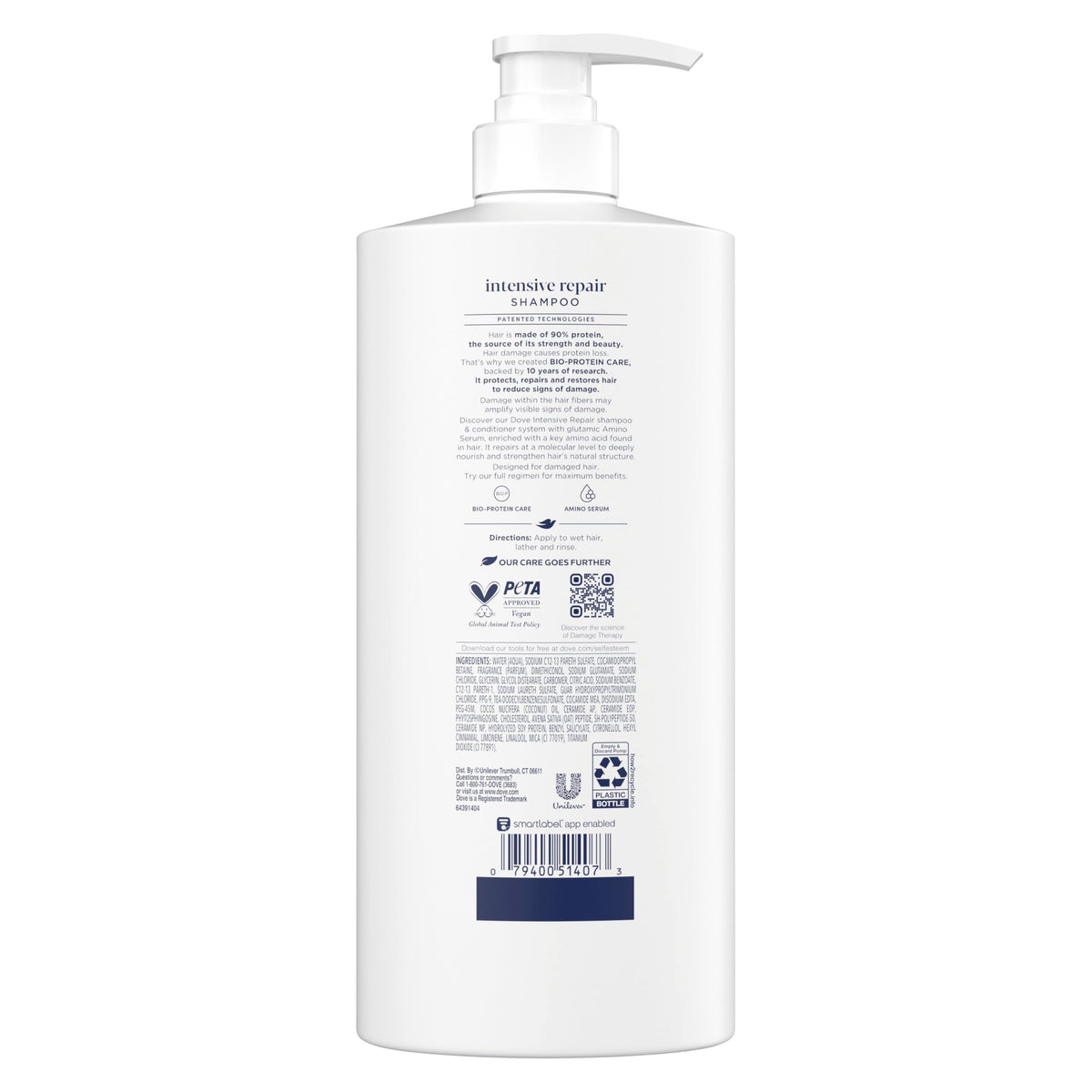 Dove label close-up highlighting Bio-Protein Care and ingredient callout