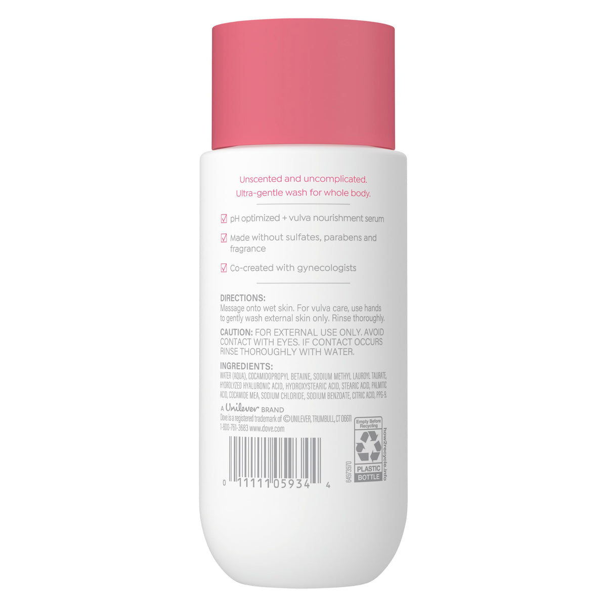 Dove intimate wash bottle closeup pump illustrating easy dispensing and control