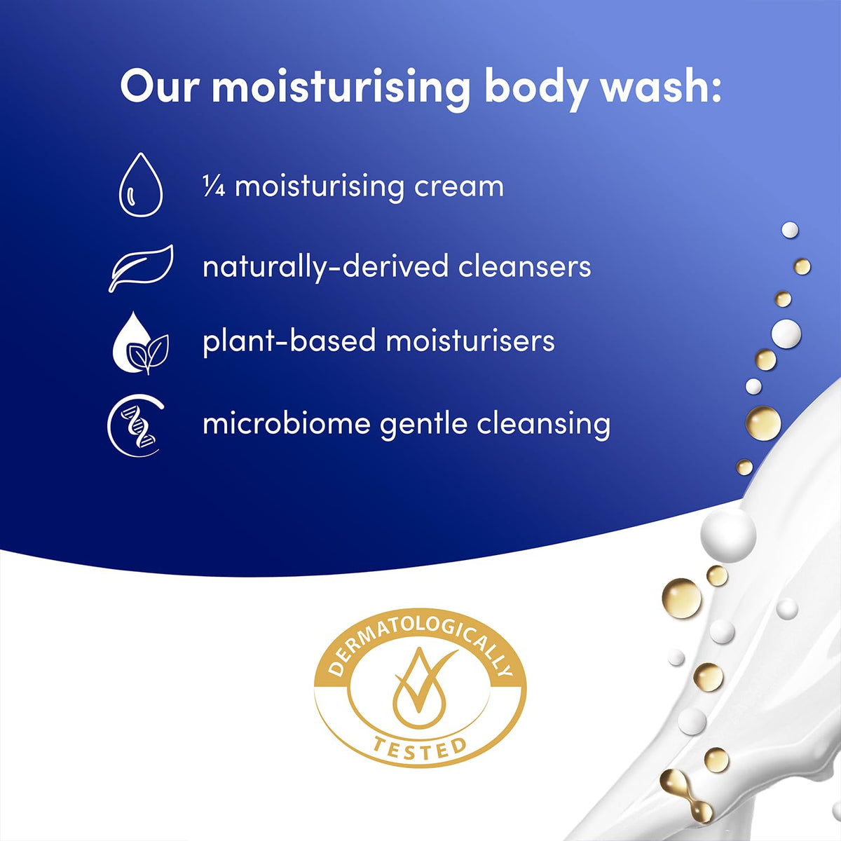 Dove label highlighting 1/4 moisturizing cream and vegan claim benefit