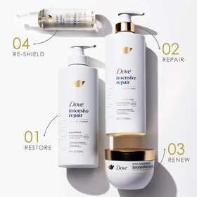 Dove set staged in bathroom to show everyday restorative routine