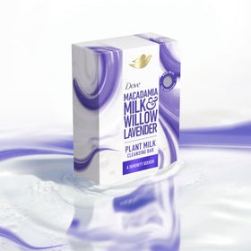 Dove bar in hand under water showing gentle cleansing and soft skin benefit