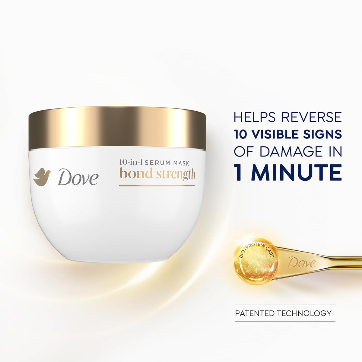 Dove mask being applied to hair showing intensive strengthening benefit
