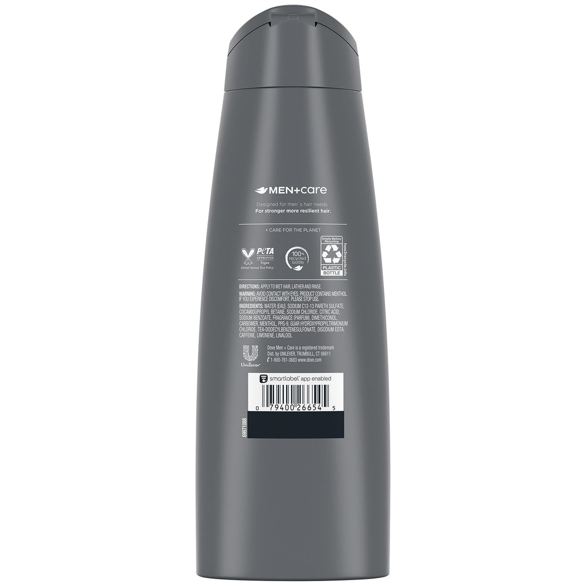Dove Men+Care back label with ingredient and usage details for clarity