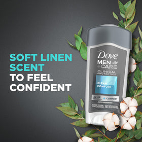 Dove Men+Care Clinical antiperspirant stick applied underarm for lasting protection