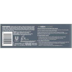 Dove Men+Care bar close-up texture highlighting charcoal particles, exfoliating benefit