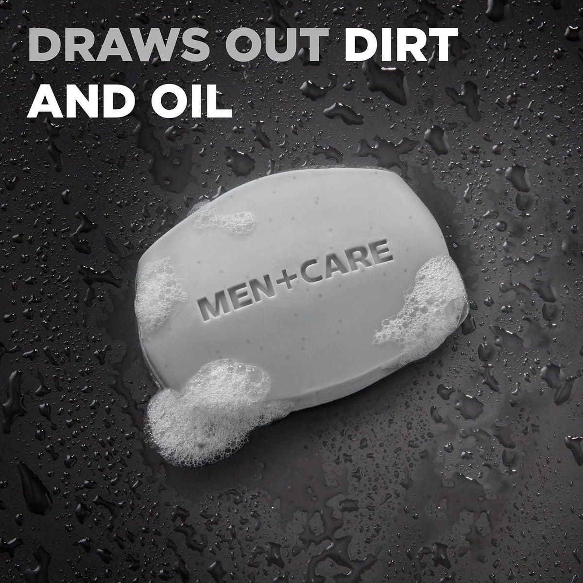 Dove Men+Care bar placed on shower shelf showing easy in-shower use benefit