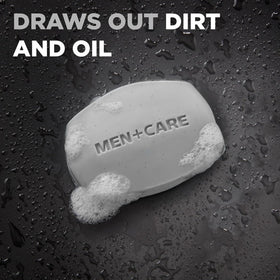 Dove Men+Care bar placed on shower shelf showing easy in-shower use benefit