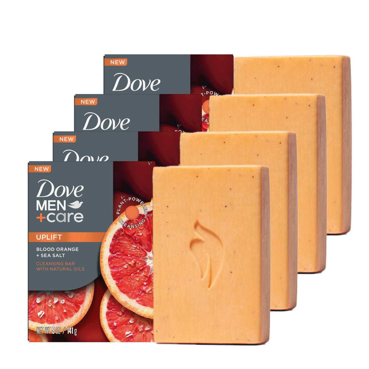 Dove Men+Care front packaging showing blood orange and sea salt benefits