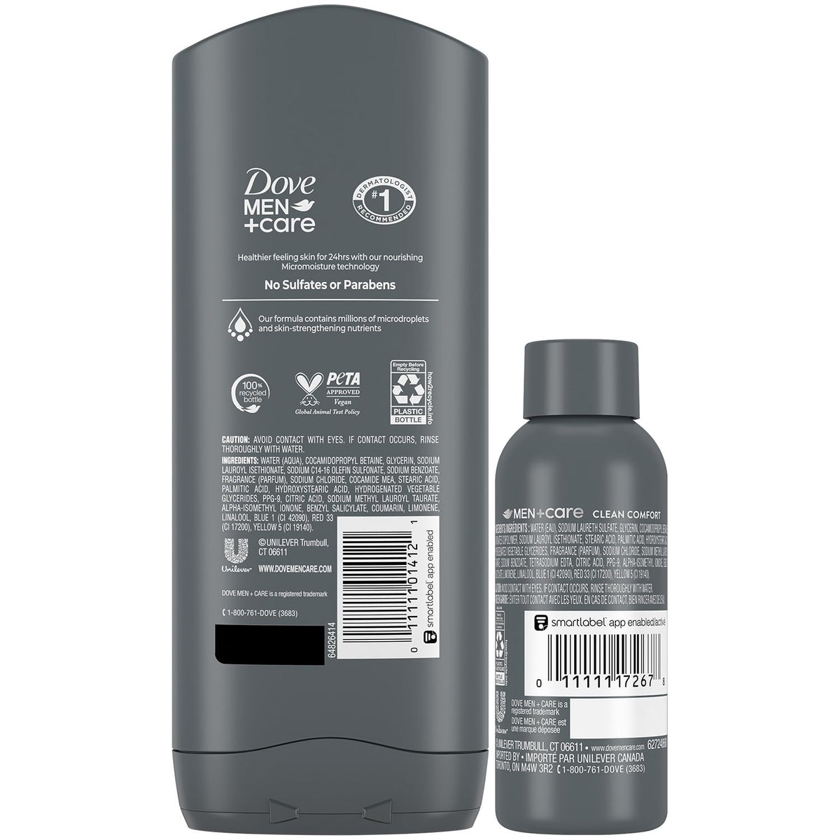 Dove Men+Care bottle close-up of gel texture demonstrating gentle hydration