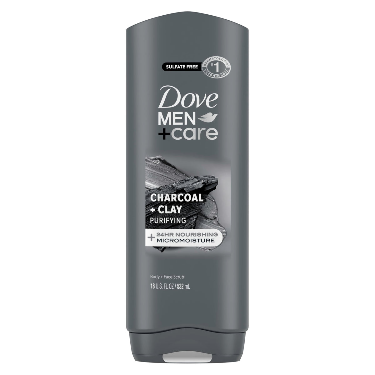 Dove Men+Care front packaging showing charcoal clay benefits