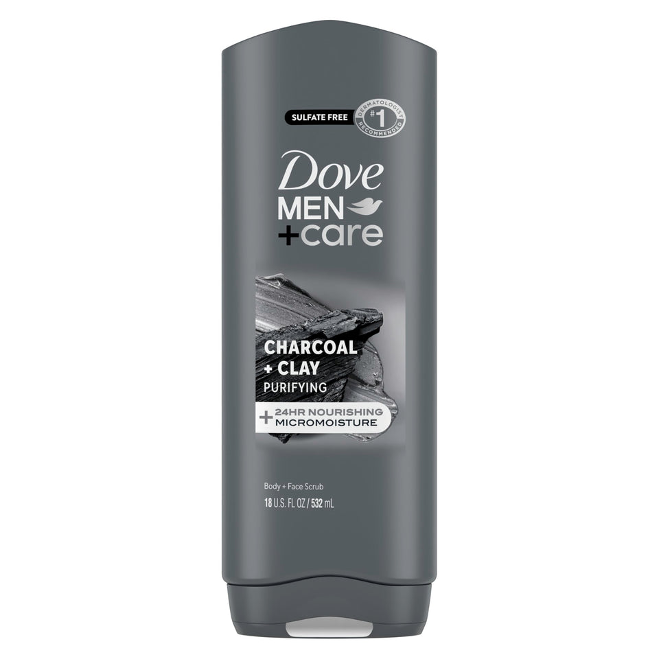 Dove Men+Care front packaging showing charcoal clay benefits