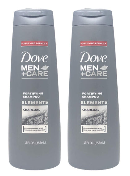 Dove Men+Care front packaging showing two 12 oz bottles and sustainable benefit