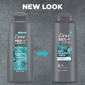 DOVE MEN + CARE close-up of label listing plant-derived cleansers and scent
