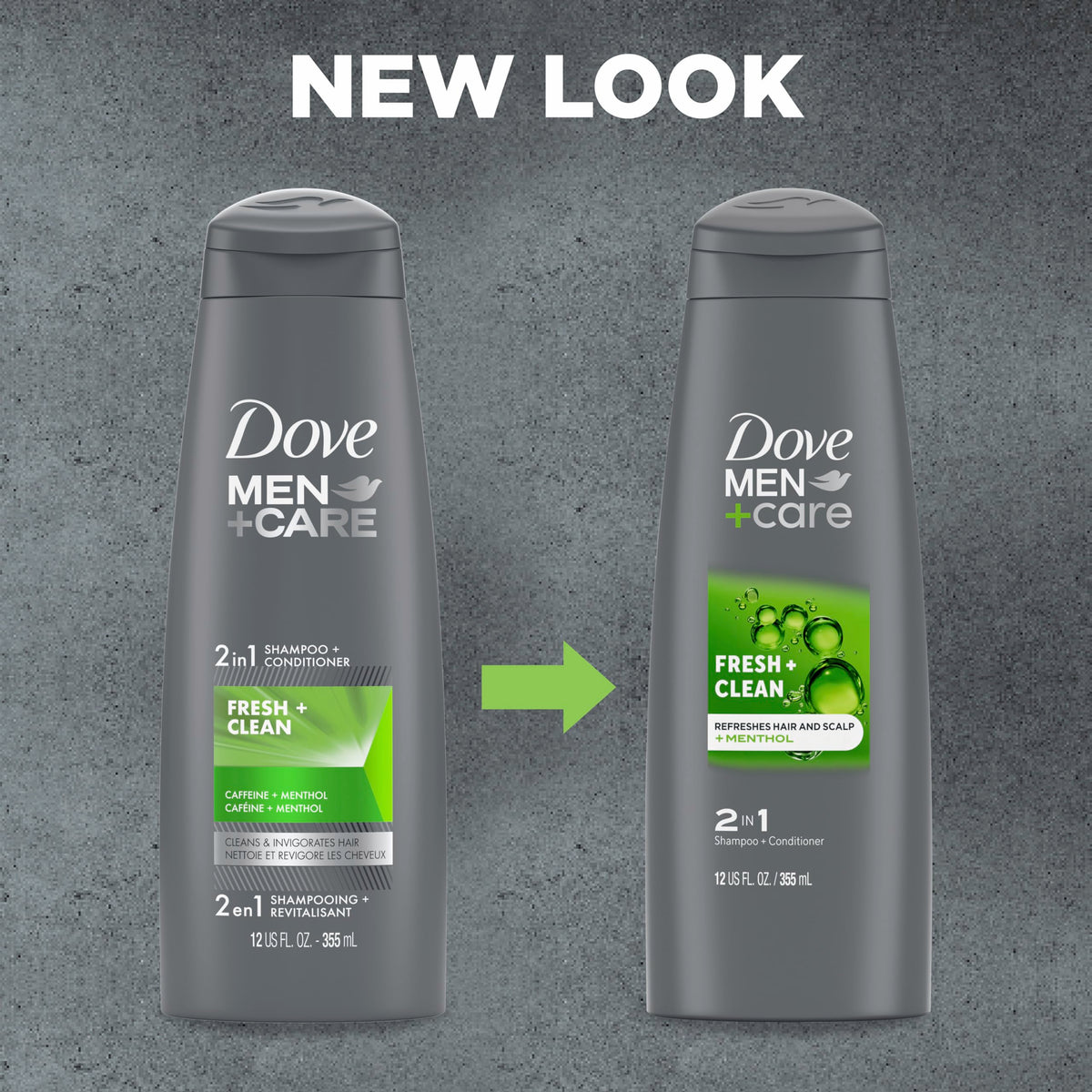 DOVE MEN + CARE close-up label highlighting caffeine and menthol benefits
